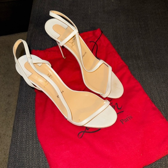 Christian Louboutin White Leather Strappy Stiletto Sandals with Red Sole - Picture 2 of 10